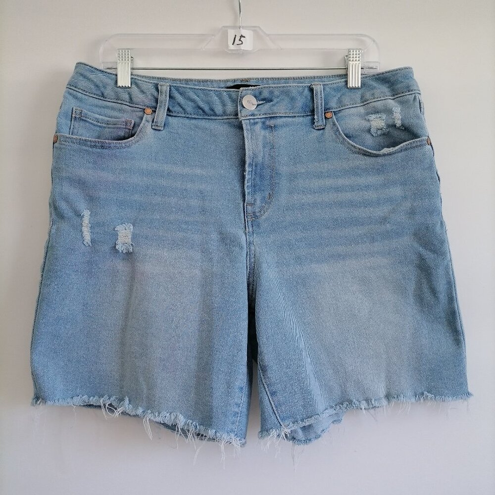 Y2K 1822 Womens Denim Light Blue High Rise Distressed Frayed Hem Shorts Size 14